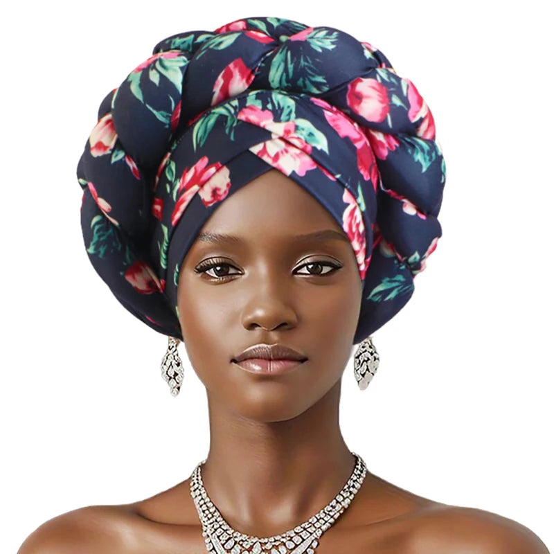 Nuevo gorro turbante trenzado grande estampado africano, hiyab musulmán, gorro elástico, pañuelos para la cabeza, pañuelo Ramadán, gorros de lana