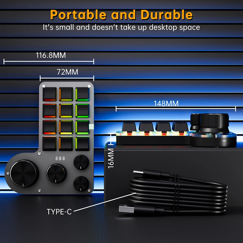 12 Keys 4 Knobs Mechanical Gaming Keyboard USB Wired/Bluetooth-Compatible Programming Macro Keyboard DIY Custom Hot-swap Keypad