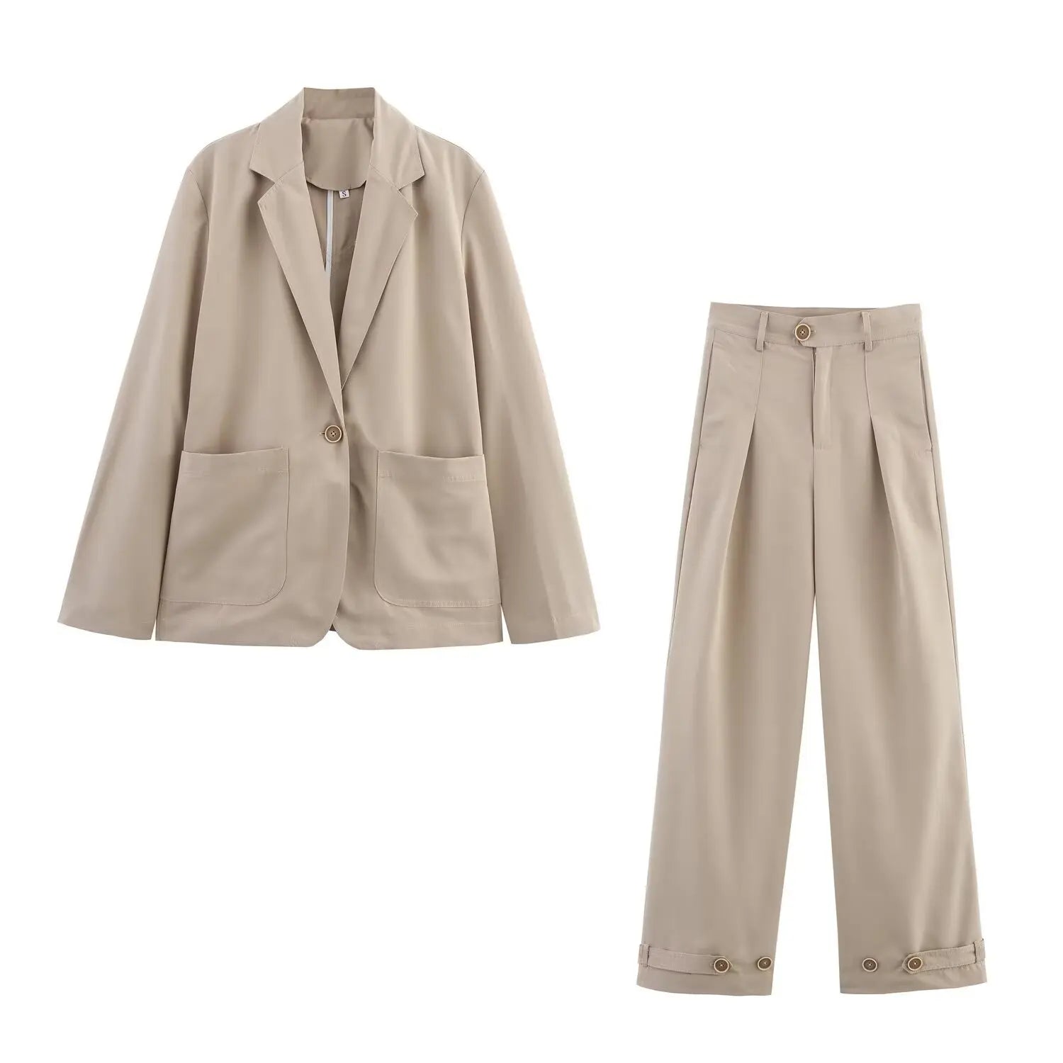 Women Mid Rise Pants Sets 2 Piece Set Long Sleeve Blazer With Button Pleated Trousers Two Piece Set Women Outfit