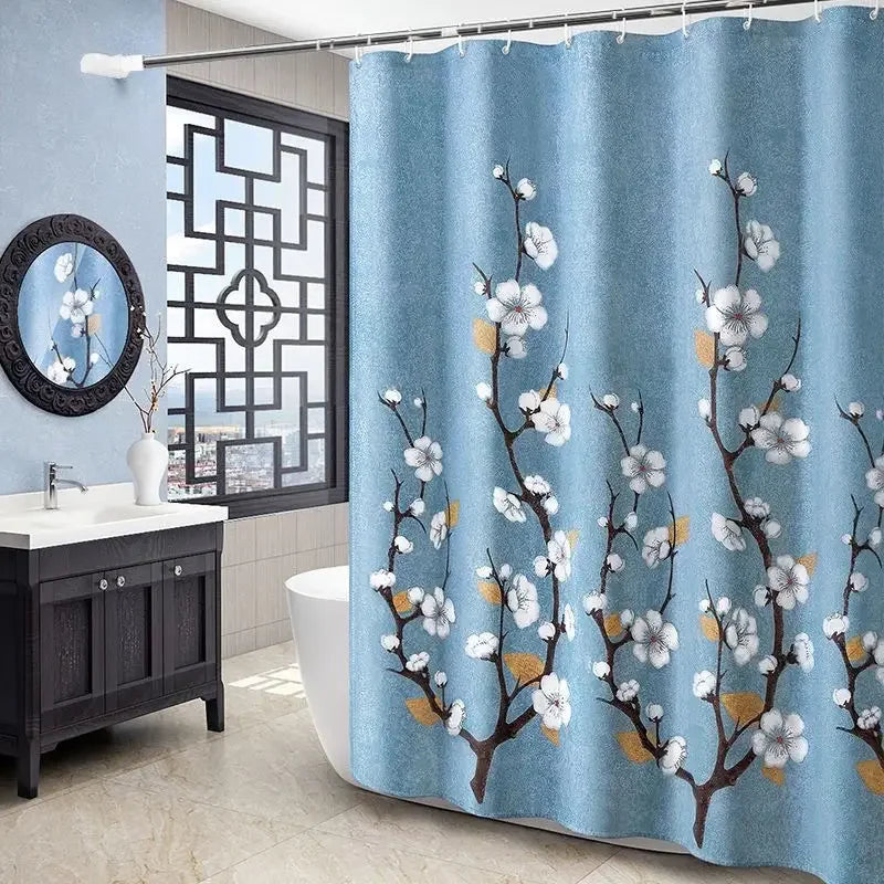 Shower Curtains 180cm Floral Print Elegant with Grommets Curtain for Bathroom Waterproof Fabric with Hooks Decorative Spa Hotel