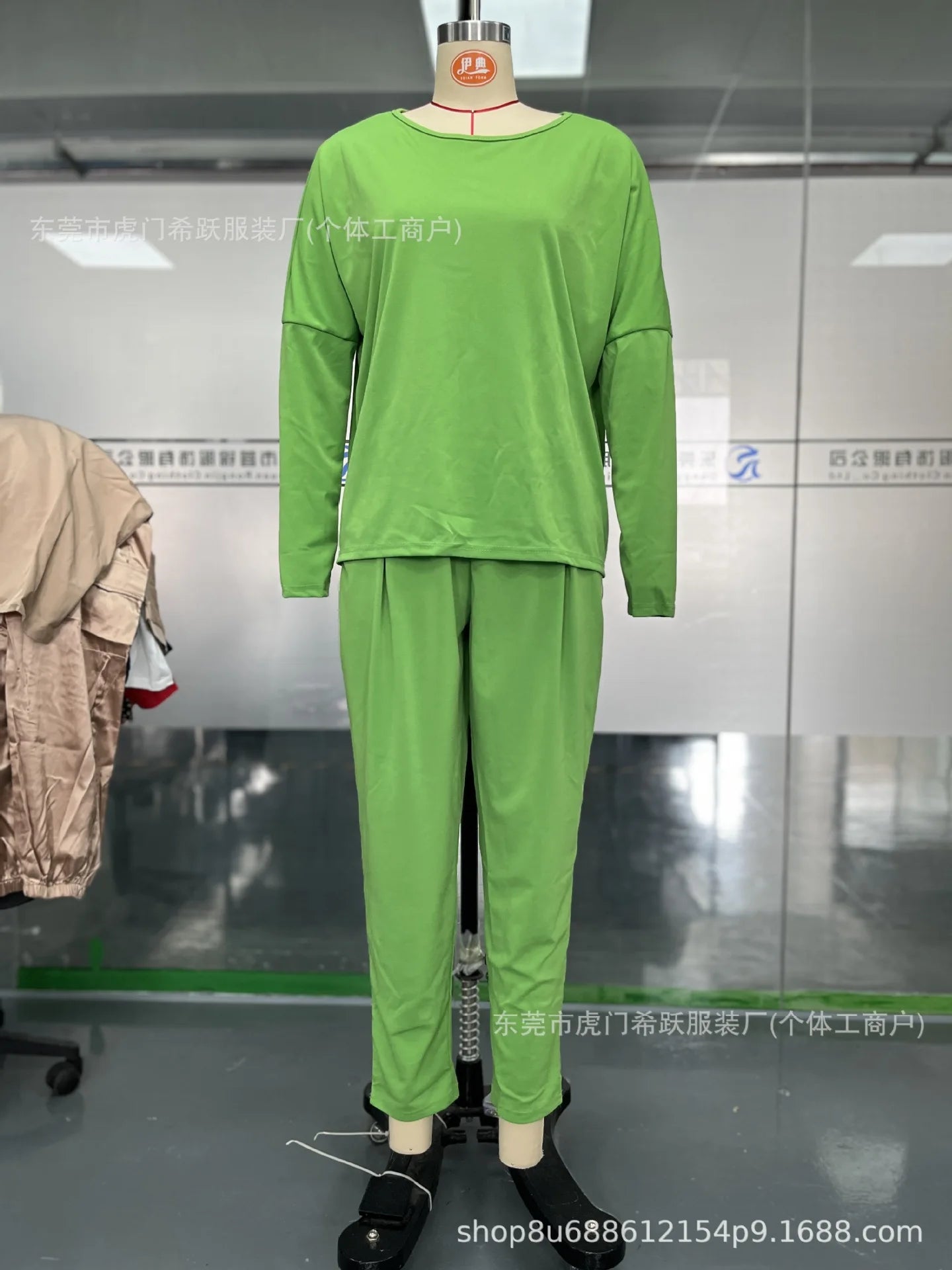 Conjuntos de dos piezas de pantalón para mujer, tops lisos de manga larga, cuello redondo, casual, pantalones largos de cintura media, bolsillos, elegante regular