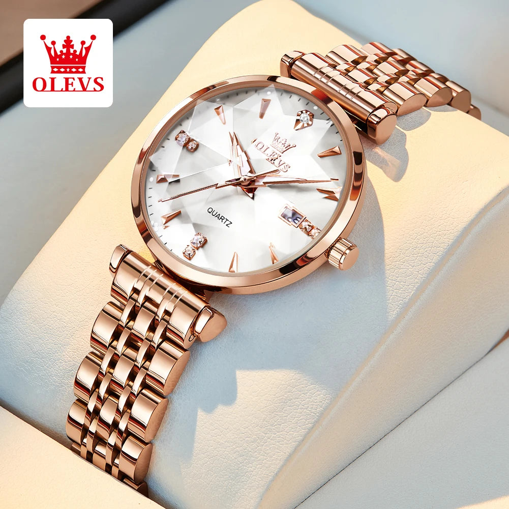 OLEVS 5536 Reloj de mujer de alta calidad con diseño de joyas elegantes, reloj de cuarzo impermeable, reloj de lujo de oro rosa para mujer Reloj Mujer