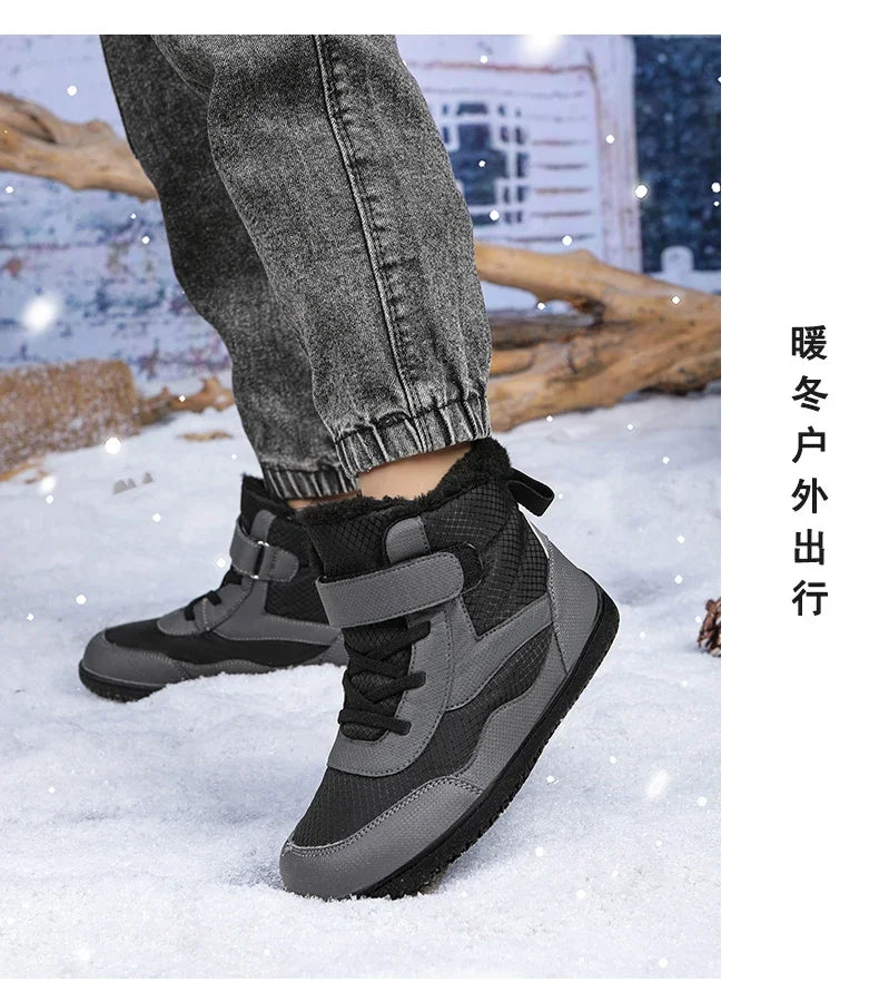 Boys Girls Winter Snow Boots Wide Toe Barefoot Insulated Waterproof Fur Lined Shoes for Kids Cold Weather Outdoor Sneakers