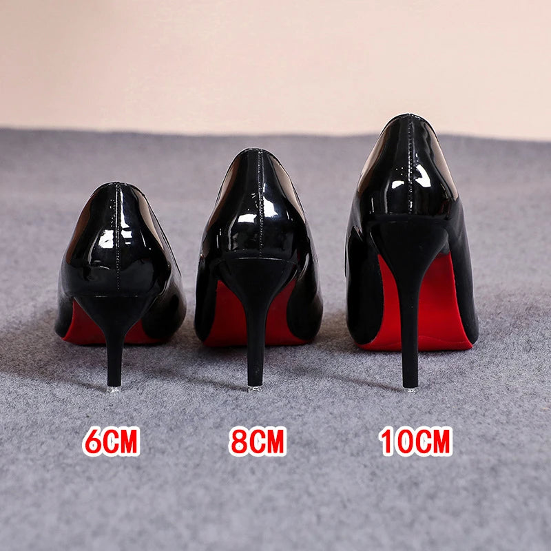 Zapatos de tacón alto para mujer sexy con suela roja, tacones clásicos de otoño, zapatos de vestir de cuero suave para mujer, tacones altos para banquetes y bodas.