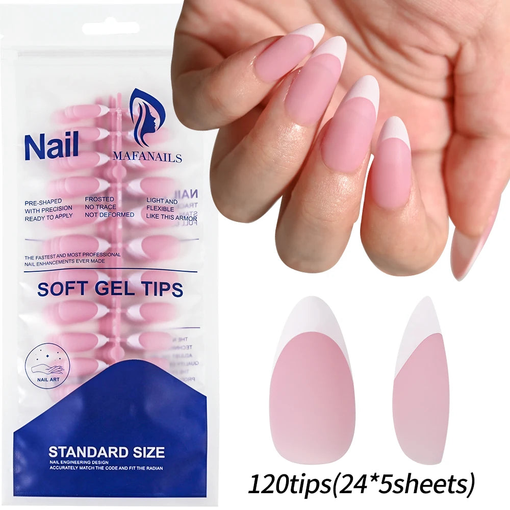 120/150 stk. matte hvite franske gelnegletipps medium mandel hudfargede presse-on negler 0,75-2,6 cm rosa/hudfargede ABS myke gelnegletipps