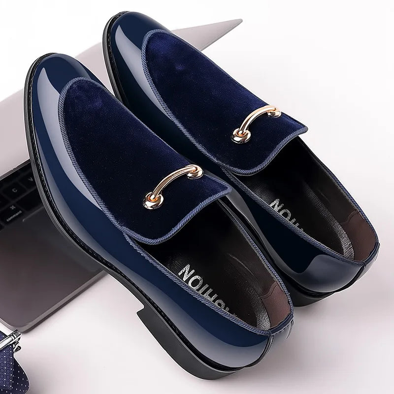 Zapatos de vestir para hombre, de fiesta, negros de lujo, de cuero formal, sin cordones, de charol, de negocios informales, mocasines, talla grande