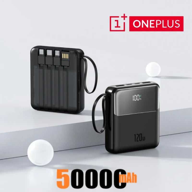 Bærbar powerbank 50000mAh 120W superrask lading mobil eksternt batteri med fire kabler lader egnet for iPhone Xiaomi