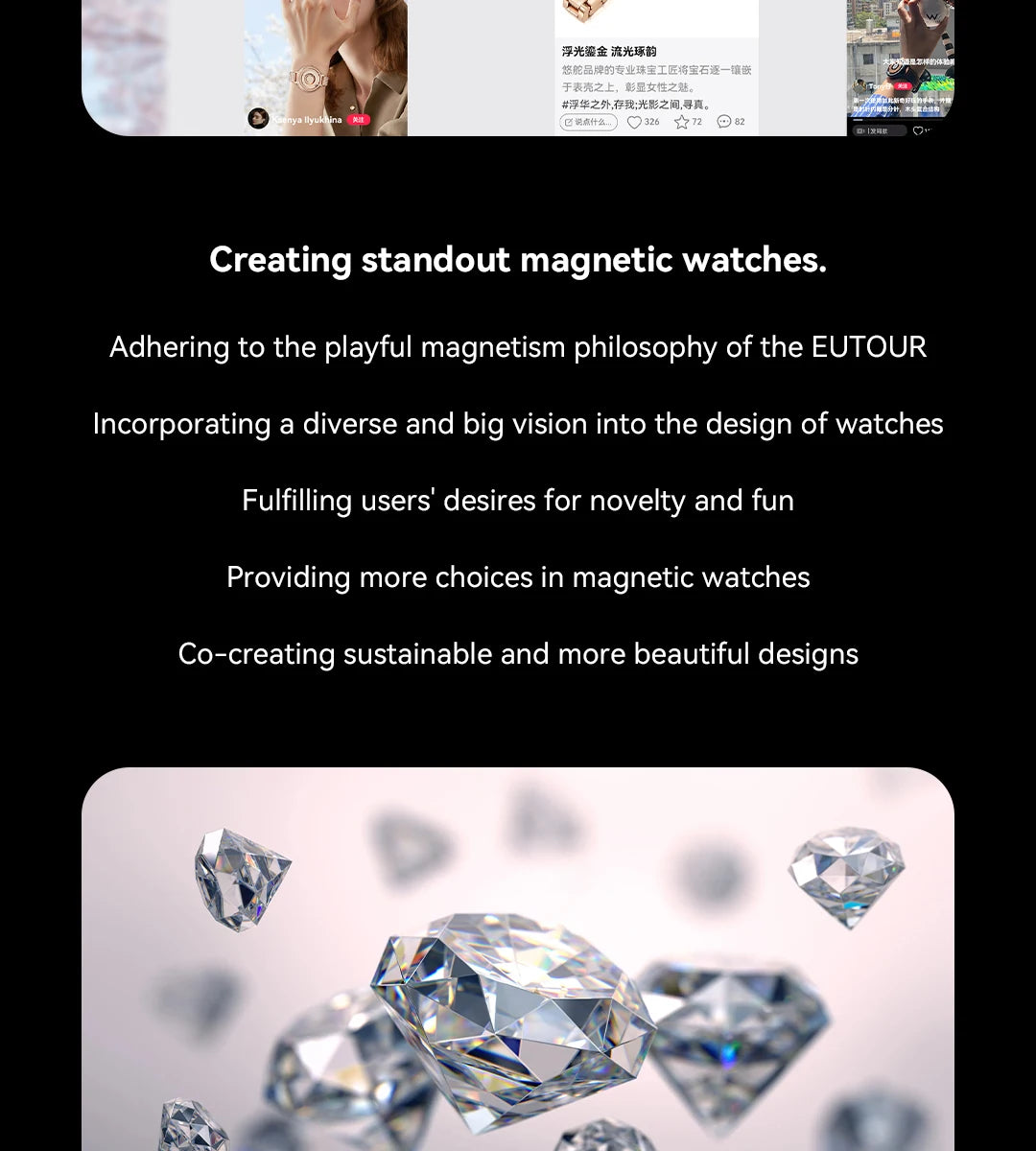 Reloj Magnético EUTOUR para Mujer con Diamantes | Cuarzo Impermeable | Correa de Lujo de Acero Inoxidable | Elegancia del Día a la Noche