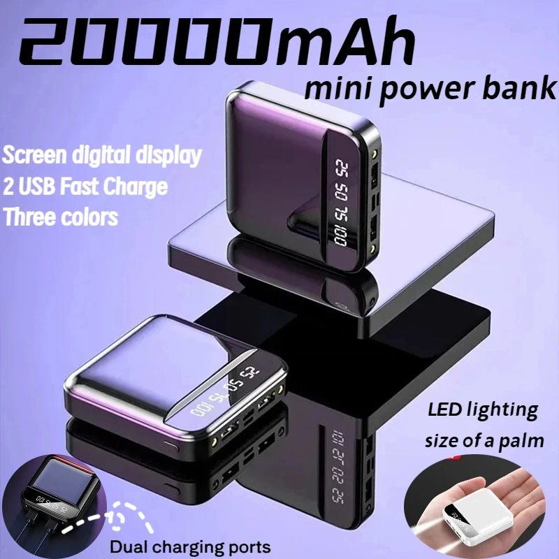 20000mah stor kapasitet mobil powerbank batteriskjerm LED-belysning mini bærbar utendørs telefon universell hurtiglading