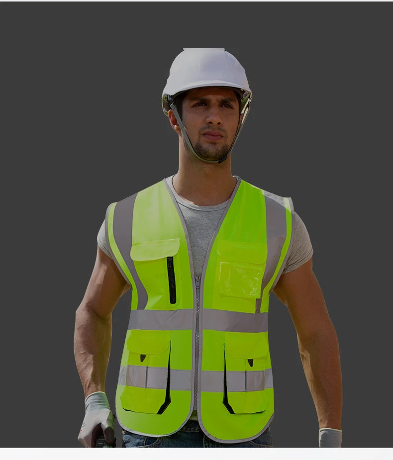 Chaleco Rojo para Hombre Chaleco de Trabajo con Múltiples Bolsillos Ropa de Trabajo de Alta Visibilidad