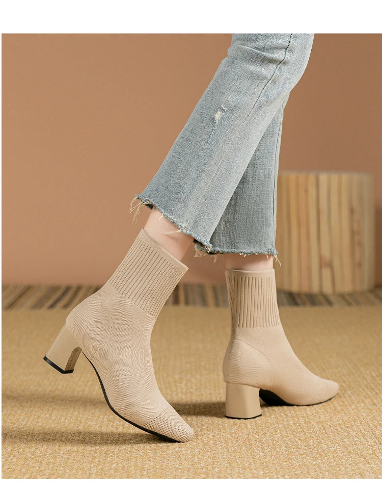 Botas de mujer, nueva moda, punta fina, tejido suave, informales, cómodas (altura del tacón 4.5 cm)