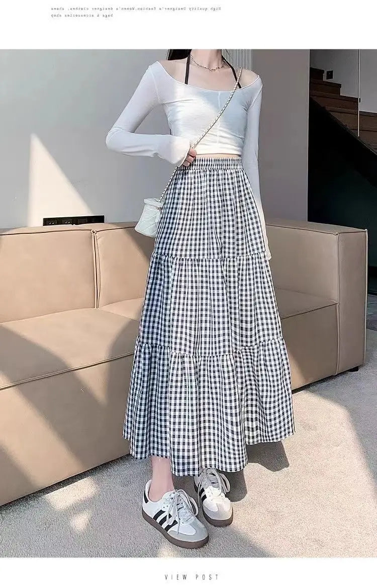 Jupe patchwork à volants pour femme, style vintage, à carreaux, taille haute, élastique, amincissante, mi-longue, été