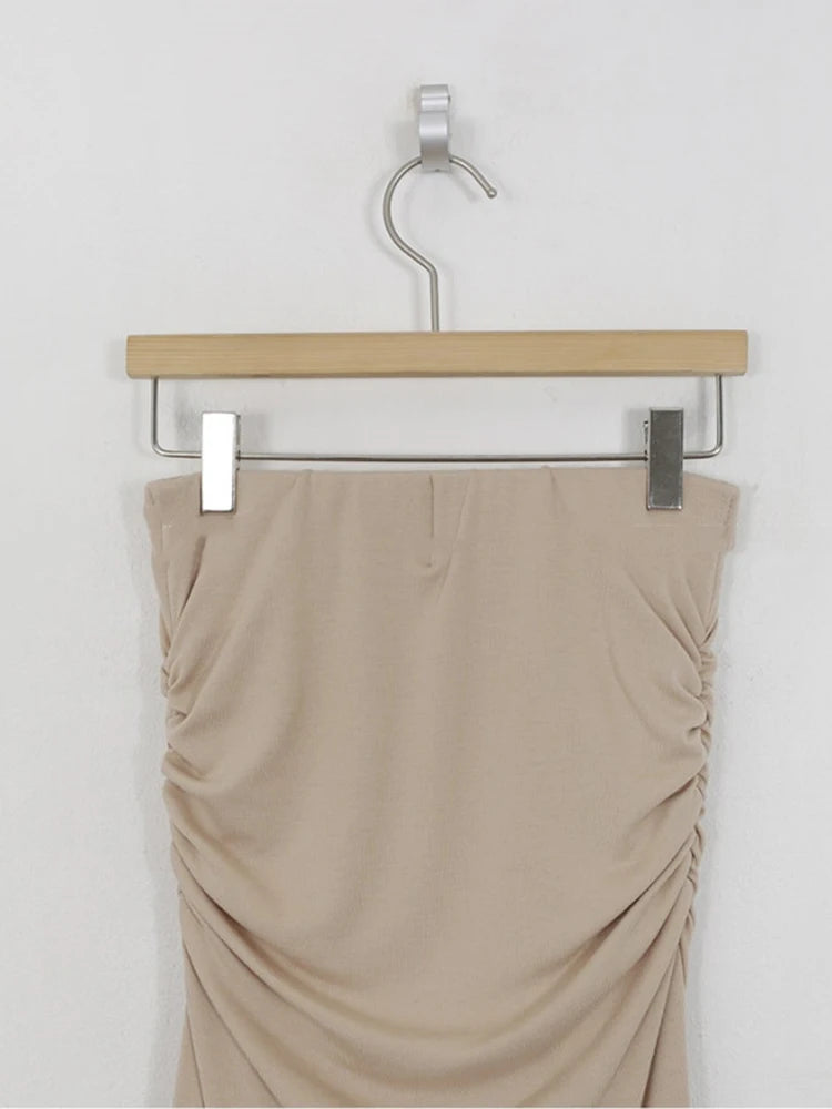 Faldas de satén fruncidas para mujer Falda de cintura alta para mujer Faldas elegantes línea A Falda midi rosa de verano Nuevo estilo coreano