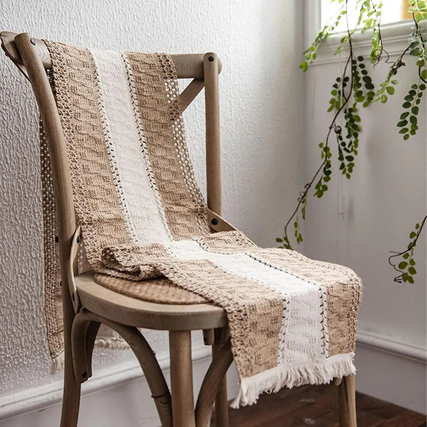 Camino de mesa bohemio para decoración del hogar, colección de caminos de mesa rústicos a rayas, camino de mesa de 72 pulgadas de largo para bodas, fiestas y días festivos