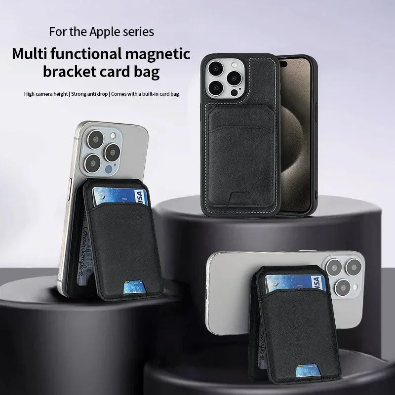 For Magsafe Magnetic Pu Leather Wallet Stand Credit Card Holder for Iphone 16 15 14 13 12 Pro Max Card Holder Phone Bag Cover
