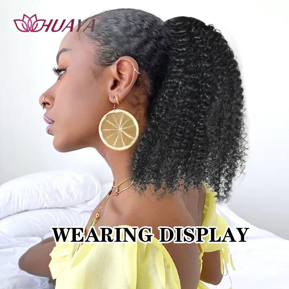 Afro Puff Ponytail Bun Extensions for Black Women Natural Fluffy Synthetic Short Afro Kinkys Curly Afro Hairpieces