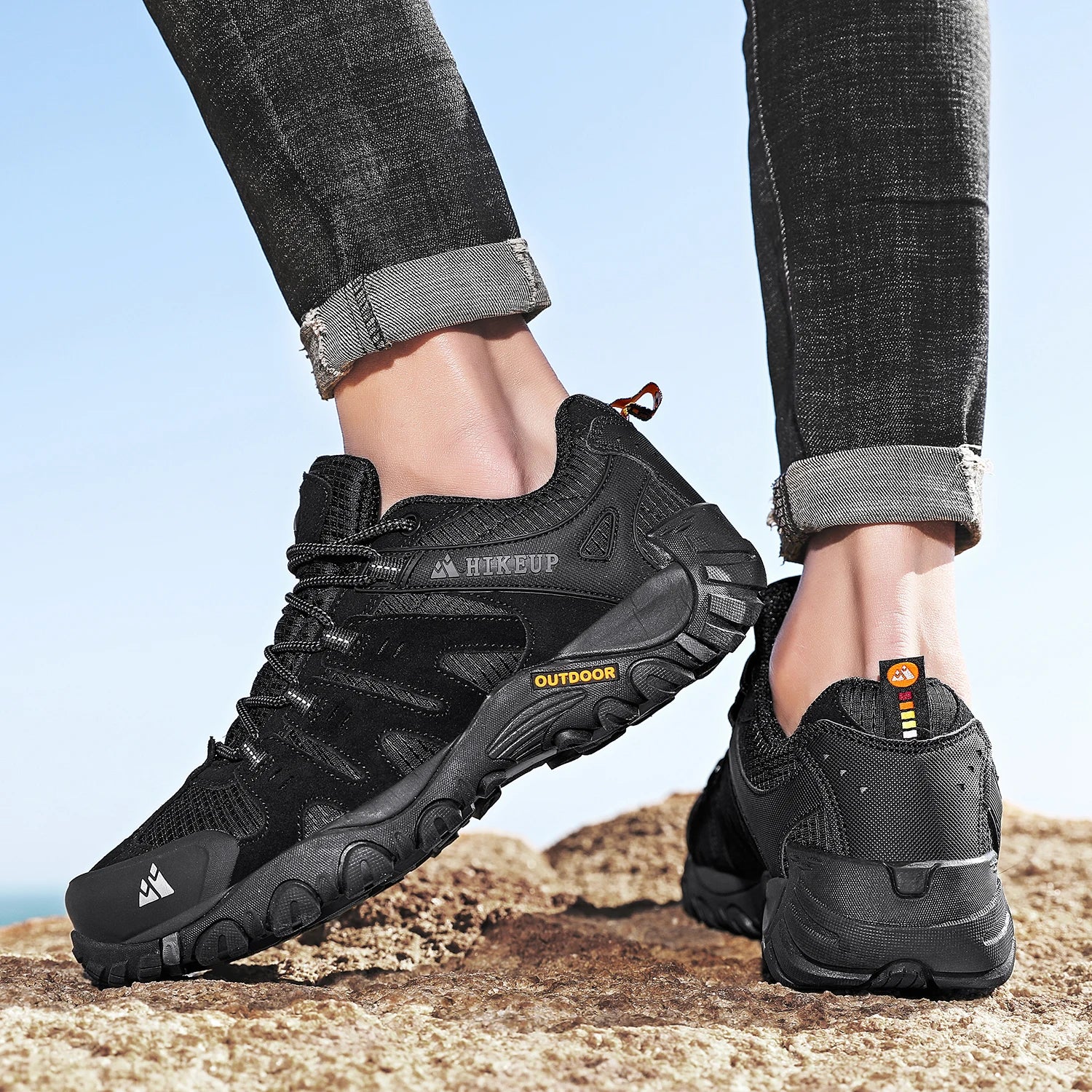HIKEUP Zapatillas de senderismo para hombre de cuero de ante, calzado de exterior resistente al desgaste, zapatillas tácticas de trekking, senderismo y caza para hombre