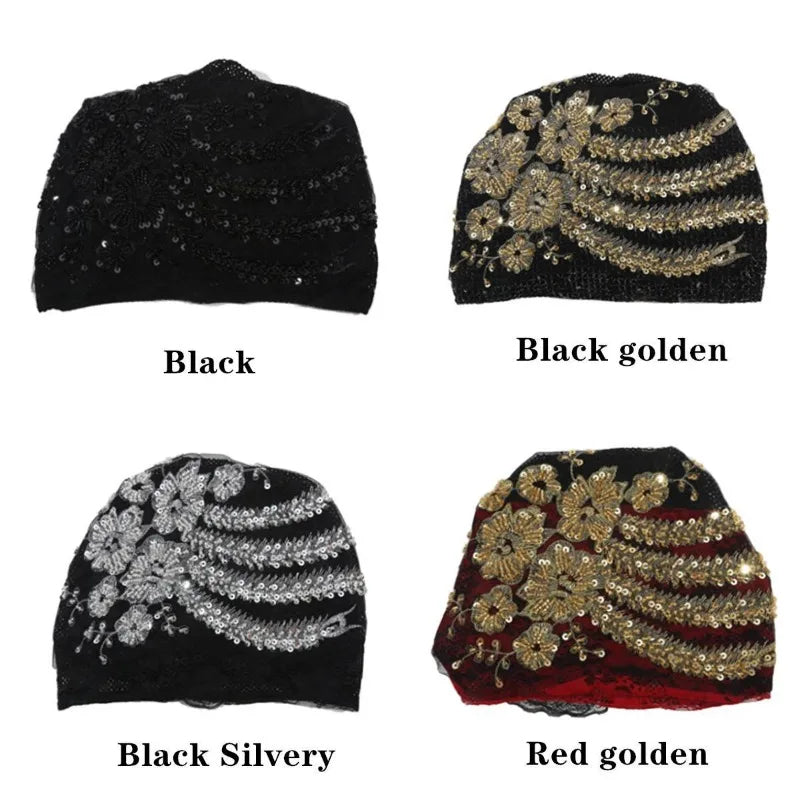 Luxury Embroidery Beading Pleated Turban Cap for Women African Female Wrap Head Bonnet Muslim Turban Hat Lady Head Wraps