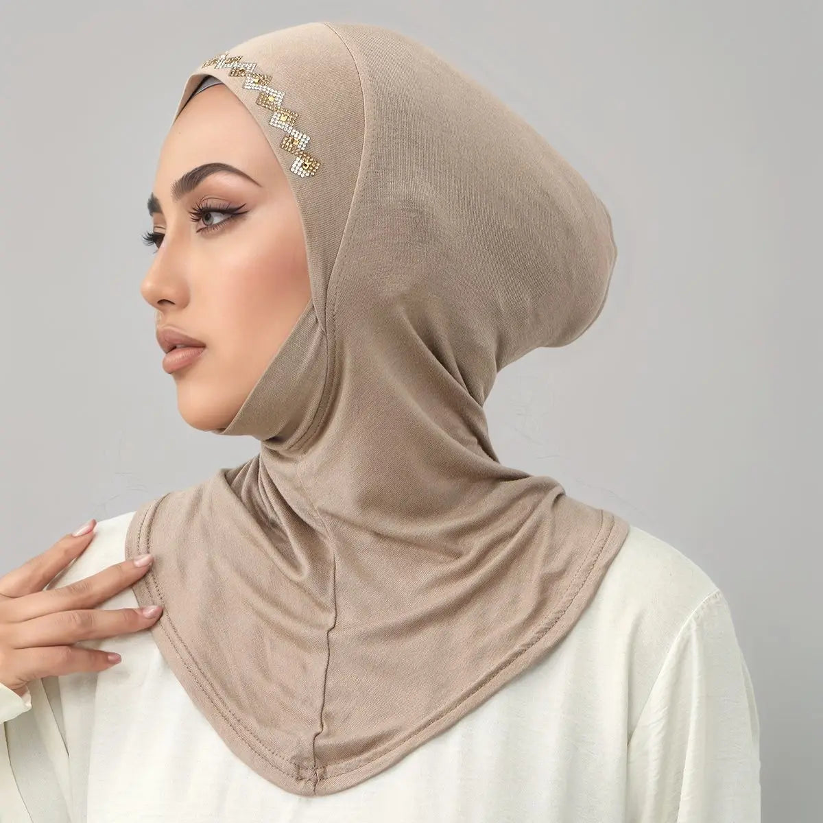 Nuevo hiyab instantáneo con pedrería brillante para mujer musulmana, cobertura total, gorro de algodón sólido, listo para usar, gorro interior