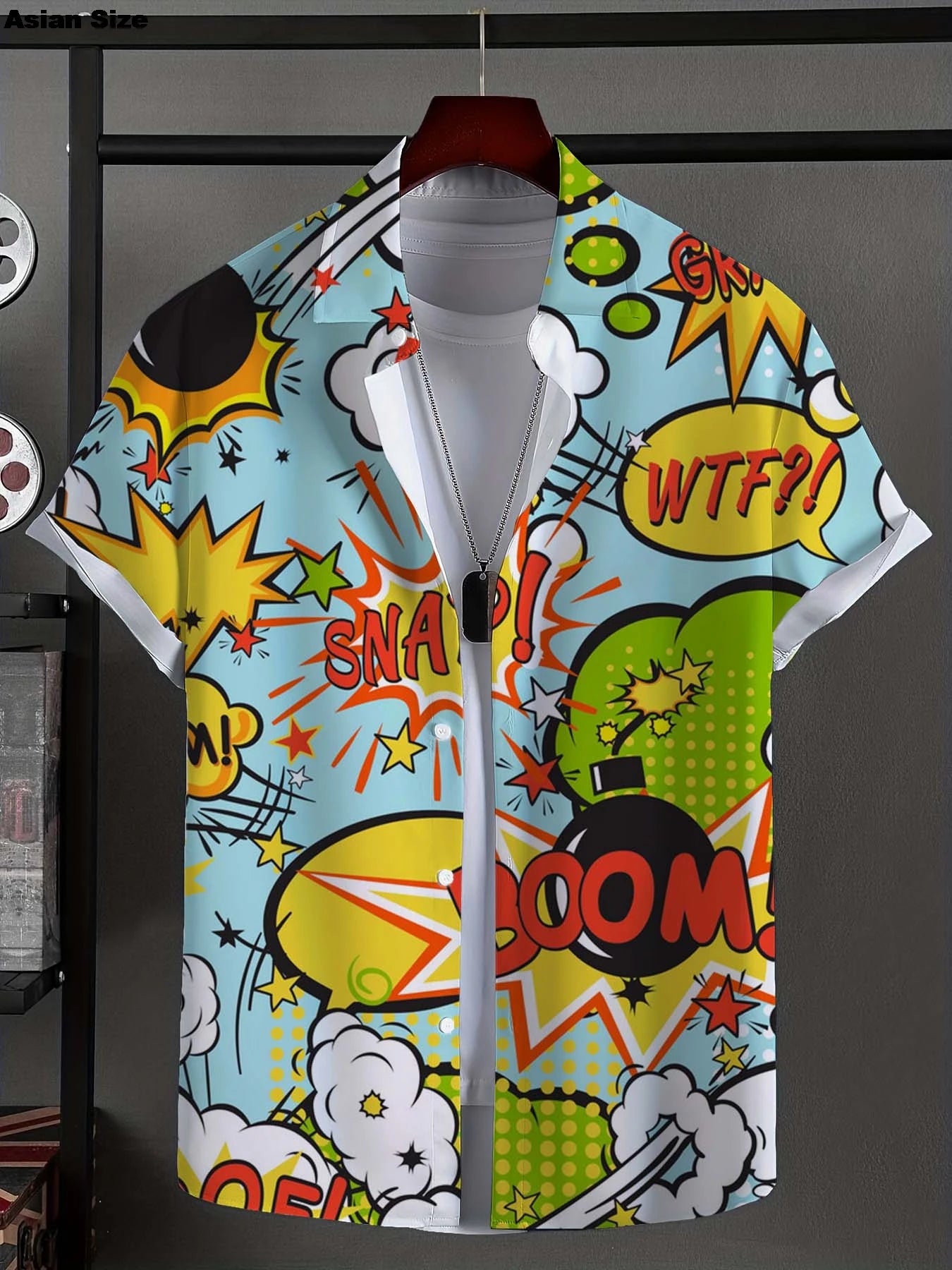 Camisa de hombre a la moda con gráficos novedosos, camisa abotonada, informal, unisex, nueva, de vacaciones, con solapa, manga corta, arte de grafiti