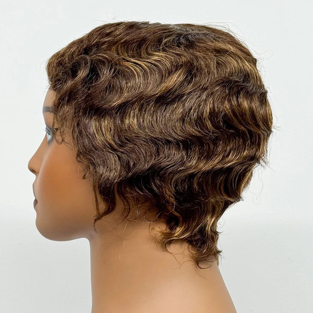 Full Machine Made Wigs Pixie Cut Short Bob Loose Wave Human Hair Wigs Curly Wave Bob Glueless Wigs Remy Hair for Black Women
