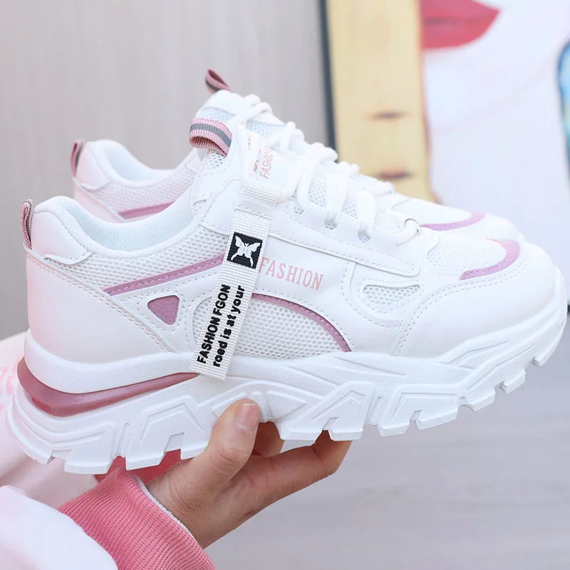 Women Sneakers Spring Autumn Lace-up Wedge Sneakers Women Breath Thick Bottom Lightweight Sports Shoes Comfortable Leisure Shoes