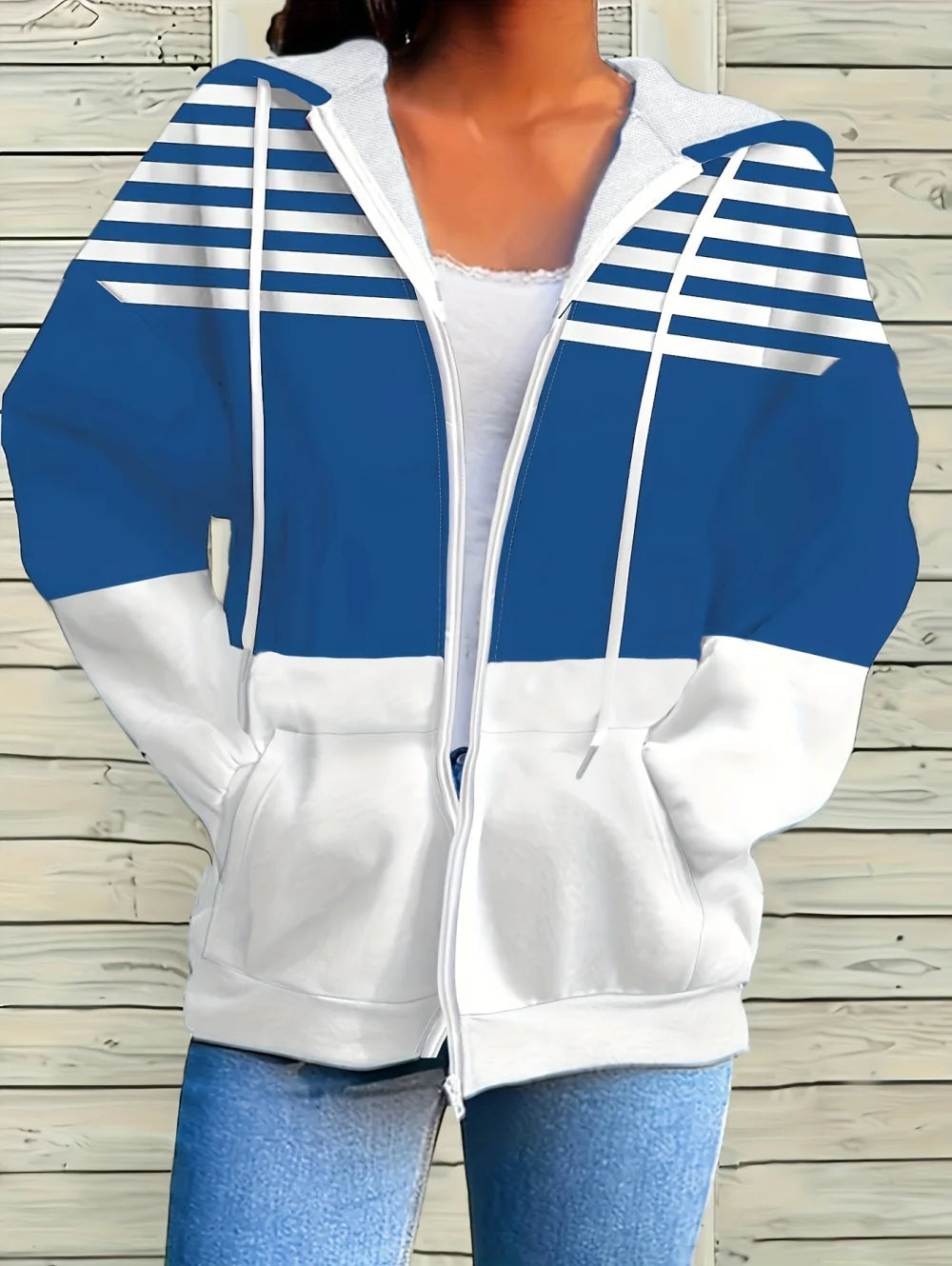 Sudadera con capucha y cremallera con degradado para mujer