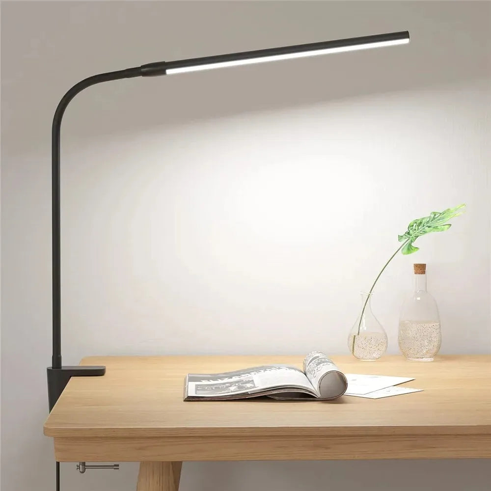 Lámpara de Escritorio LED de Uno o Dos Cabezales con Atenuación Continua, 3 Colores, Cuidado Ocular para el Hogar, Oficina, Luz de Lectura, Lámpara Flexible Ajustable