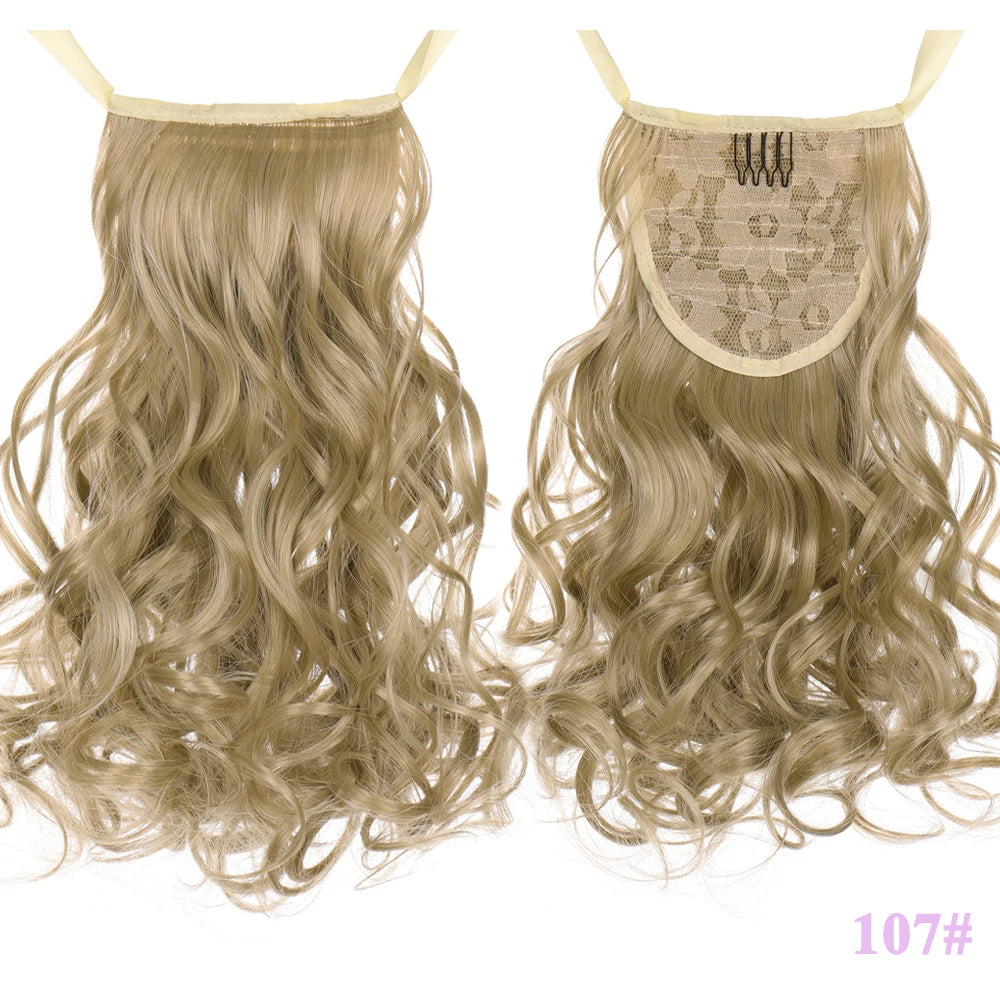 Extensiones de cabello sintético resistente al calor Allaosify marrón negro extensiones de cola de caballo con cordón de 12 pulgadas.