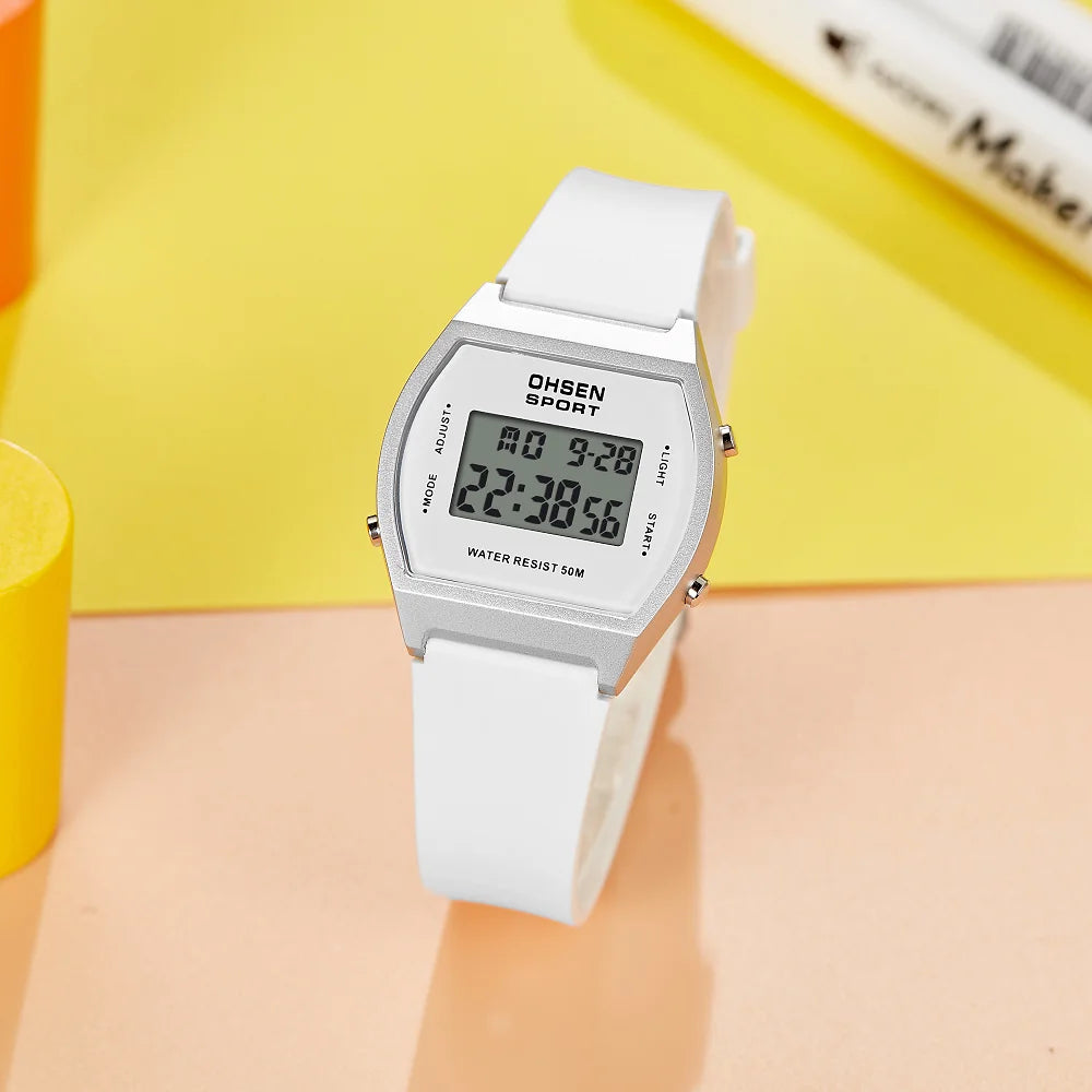 Reloj deportivo digital para mujer, resistente al agua, a la moda, blanco, para damas, reloj de pulsera electrónico para niños, relojes LED con alarma, regalos
