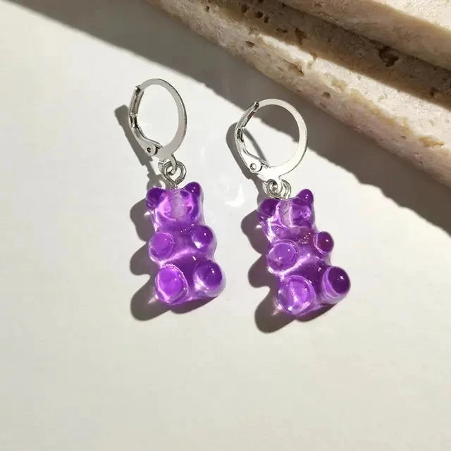 Pendientes colgantes de oso de gominola de acrílico bonitos para mujer, pendientes de aro de oso arcoíris CZ, joyería dulce de niña, moda coreana 2022
