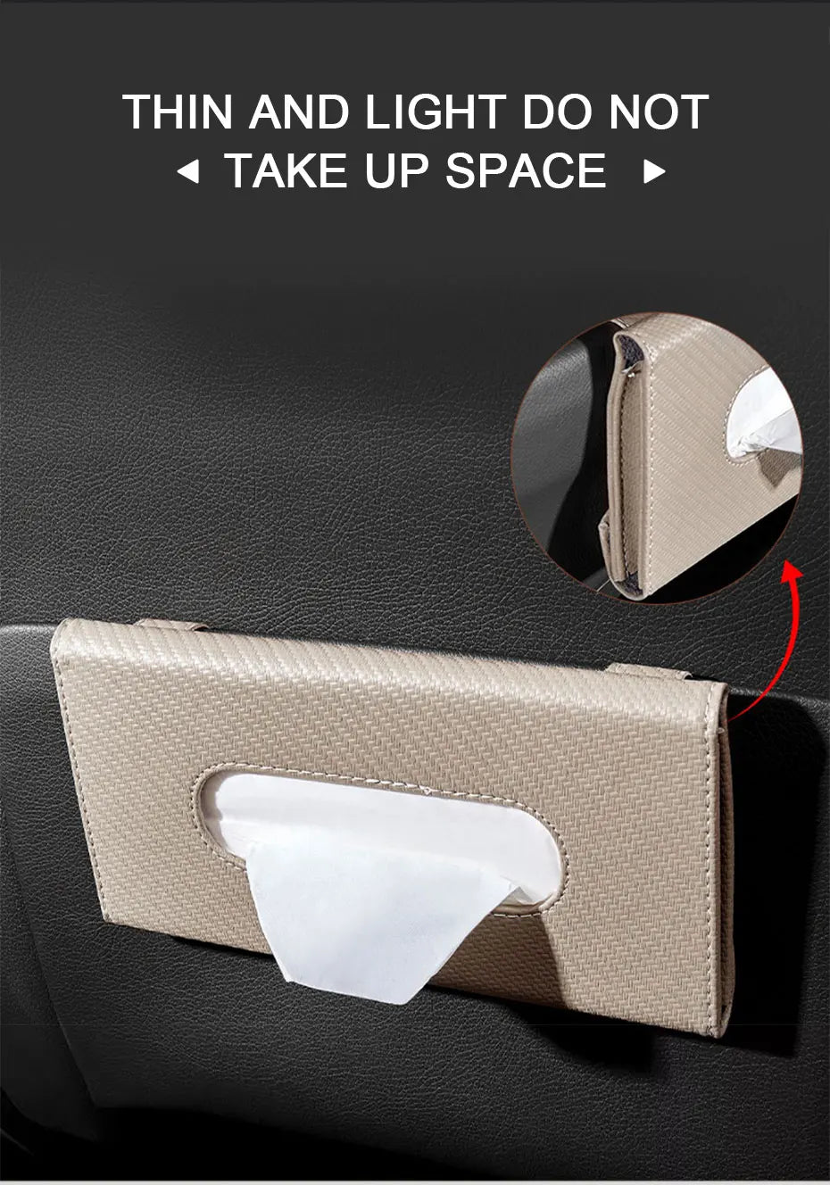 SEAMETAL Parasol de coche con dispensador de pañuelos, caja de pañuelos universal para interior de coche, bolsa de almacenamiento de toallas de papel de fibra de carbono, cajas de pañuelos para parasol