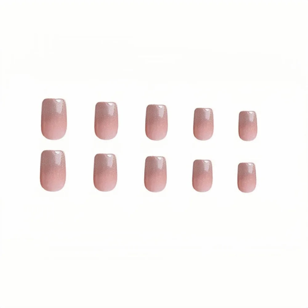 Uñas postizas francesas de cabeza cuadrada, impermeables, manicura usable, color nude degradado, uñas a presión, cubierta completa, puntas de uñas brillantes para mujer