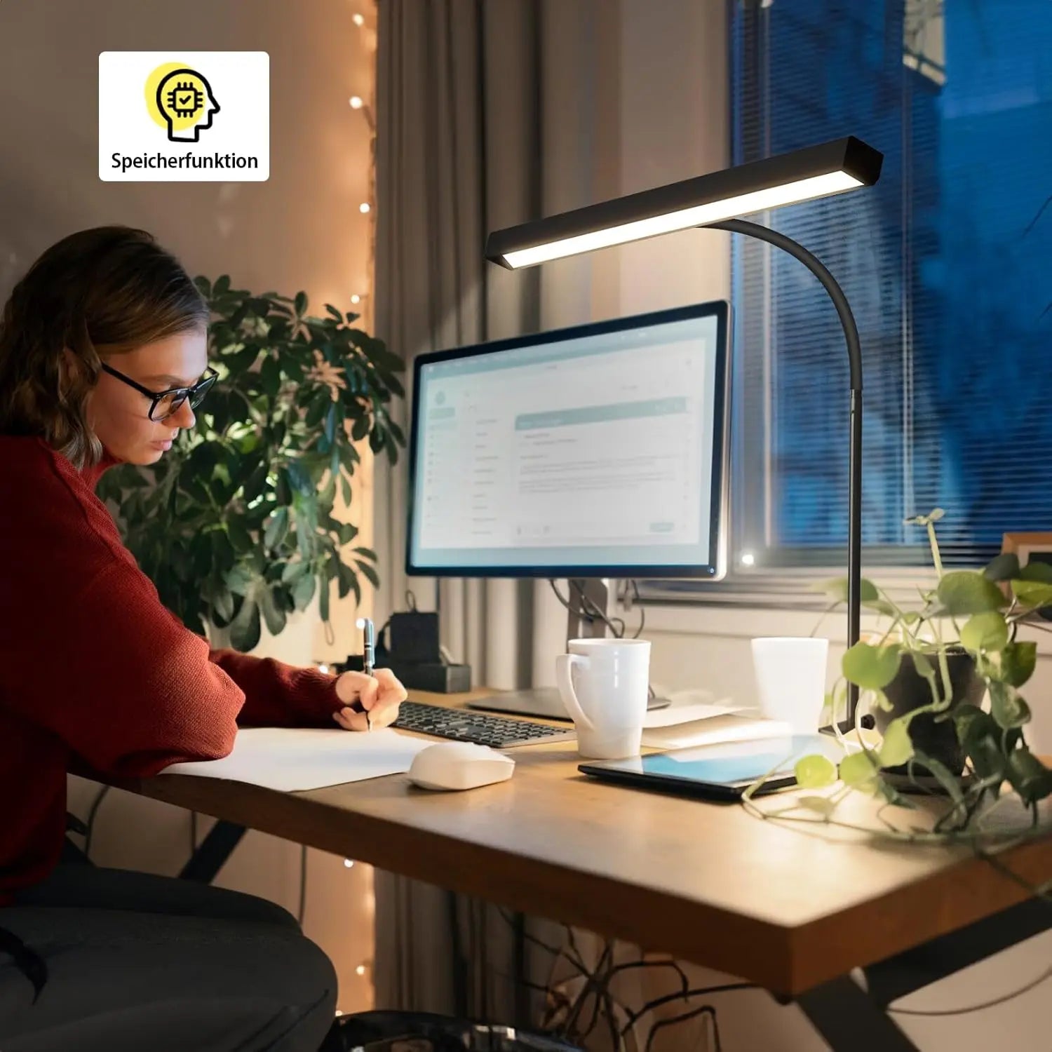 Lámpara de escritorio LED para oficina y hogar, luz de escritorio con cuidado ocular, atenuación continua, cuello de ganso flexible ajustable, lámpara de escritorio USB con abrazadera