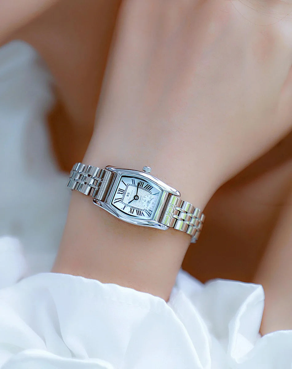 Relojes para mujer, elegante, vintage, rectangular, para dama con correa pequeña de cuero marrón, a la moda, dorado, de cuarzo, reloj de pulsera para mujer 2025