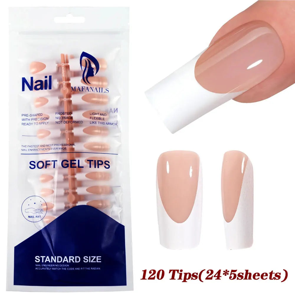 120/150 stk. matte hvite franske gelnegletipps medium mandel hudfargede presse-on negler 0,75-2,6 cm rosa/hudfargede ABS myke gelnegletipps