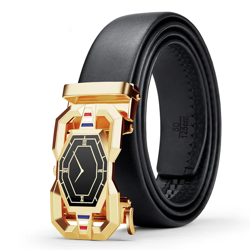 Cinturón de cuero auténtico de alta calidad para hombre, cinturón de cintura para hombre con hebilla automática de aleación de metal de lujo