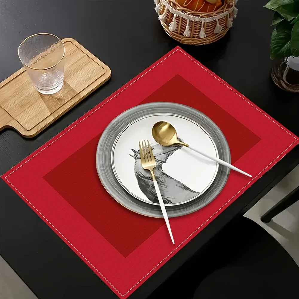 Elegant Red Placemats , Heat-resistant, Machine Washable , Daily Dining, Holiday Banquets, Parties, Home Decoration