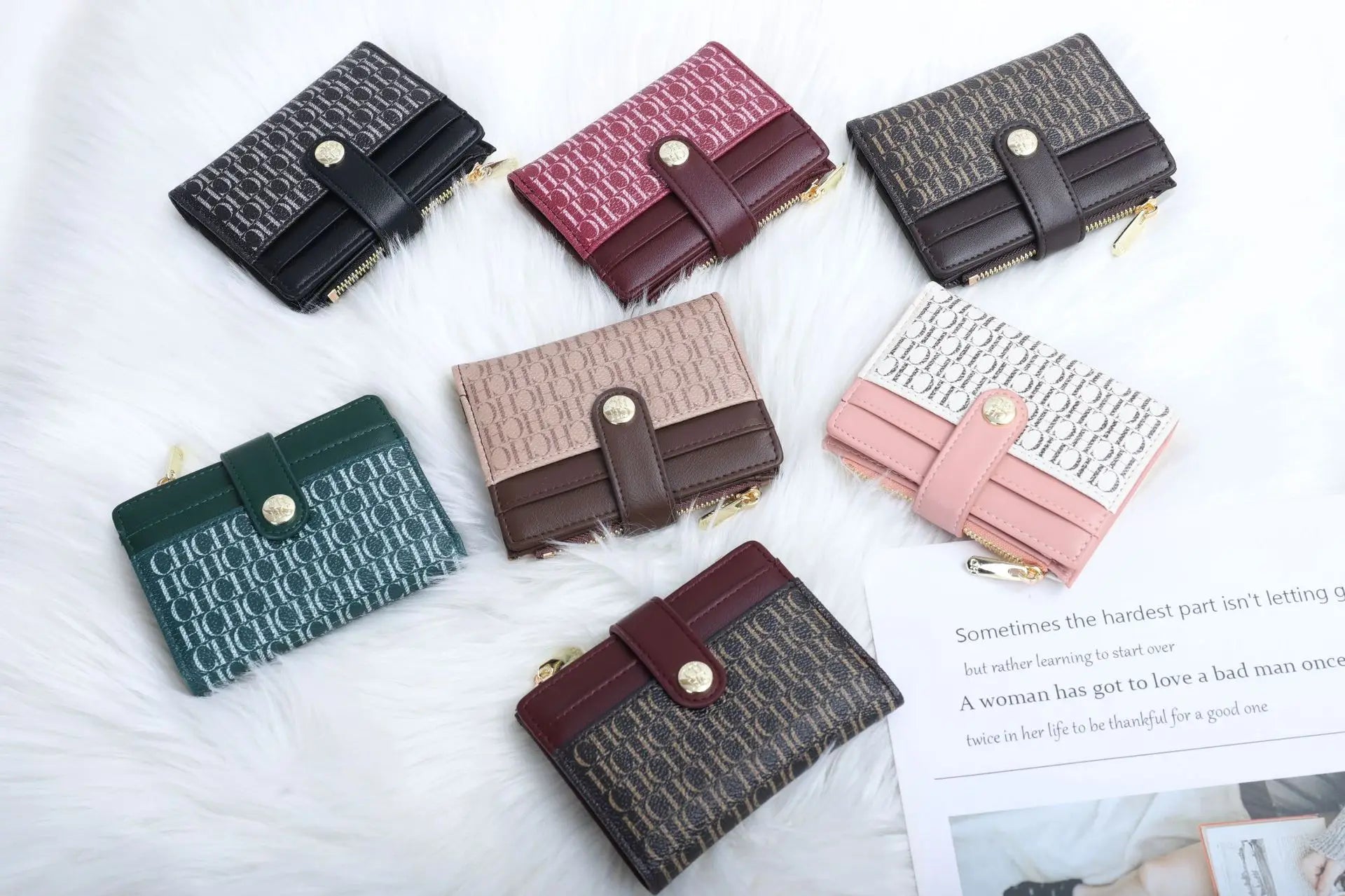 Cartera CH Luxury Classic plegable pequeña y ligera para mujer, cartera retro con estampado, mini tarjetero, monedero multifunción para tarjetas de identificación