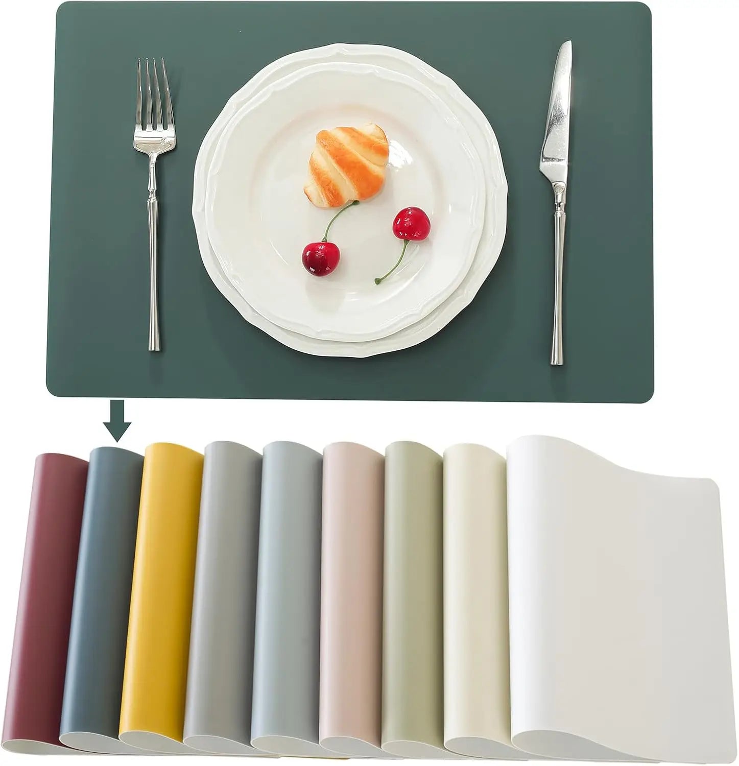 Manteles Individuales de 4 Piezas de 30x45cm, de PU, Limpiables, Impermeables, Resistentes al Calor, Antideslizantes, Fáciles de Limpiar, de Color Sólido para Cocina y Comedor