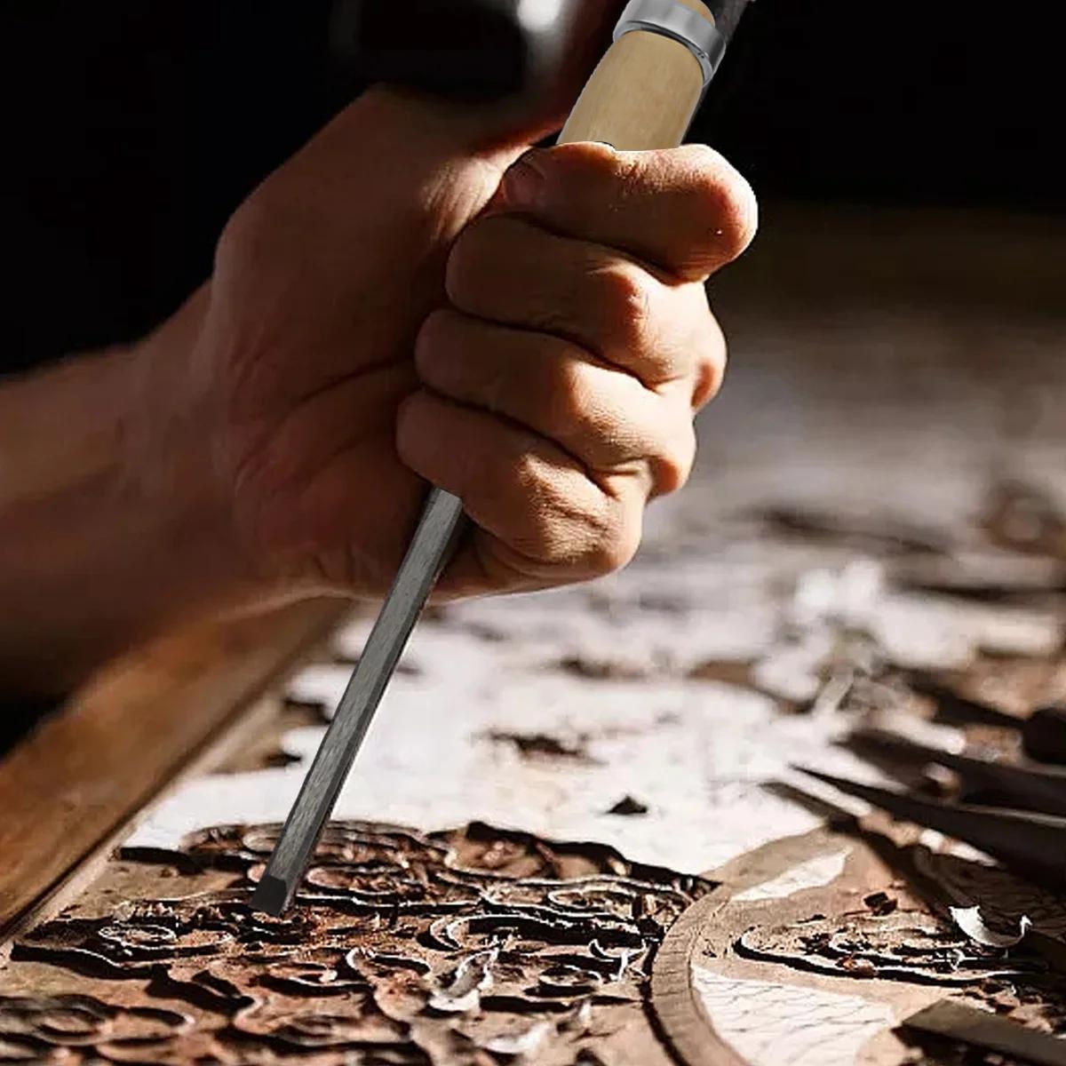 Juego de 4 cinceles para tallar madera de 8/12/16/20 mm, profesional para carpintería con herramientas ergonómicas para tallar madera, herramientas auxiliares de bricolaje