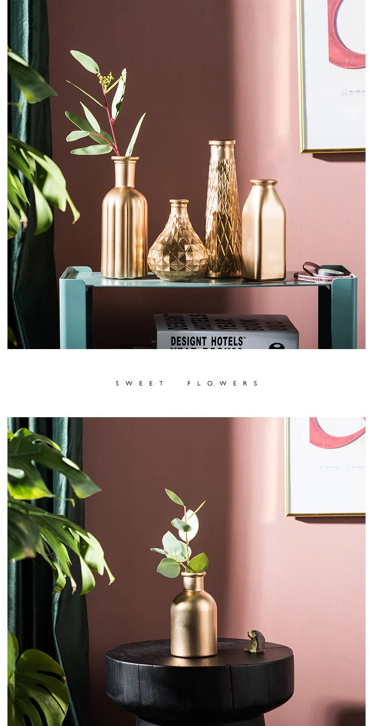 Modern Living Room Glass Vase Desktop Flower Vases For Homes Arrangement Container Decorations Bedroom Gold Decor