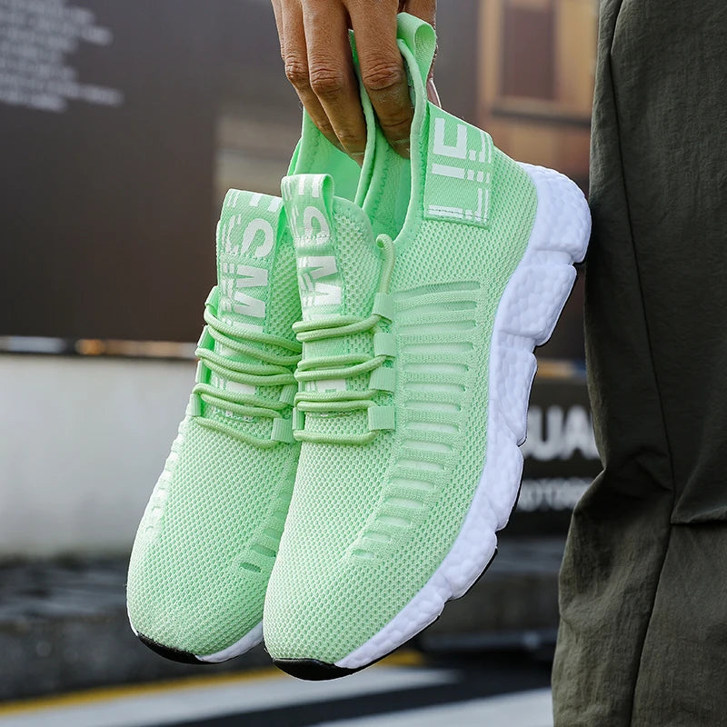 Zapatillas de deporte para hombre, de malla transpirable, color blanco, para correr, tenis, calzado deportivo cómodo para exteriores para hombre, zapatillas informales, Tenis Masculino