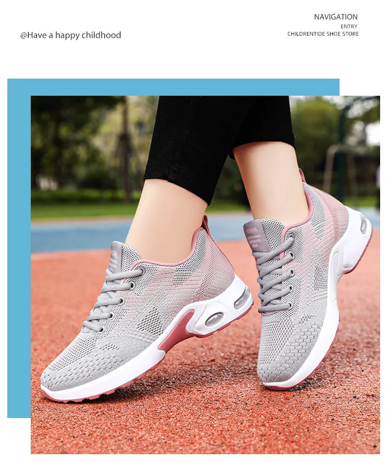 Zapatillas de running para mujer, nuevas, de primavera, de talla grande, informales, transpirables, con cordones, con cámara de aire, deportivas
