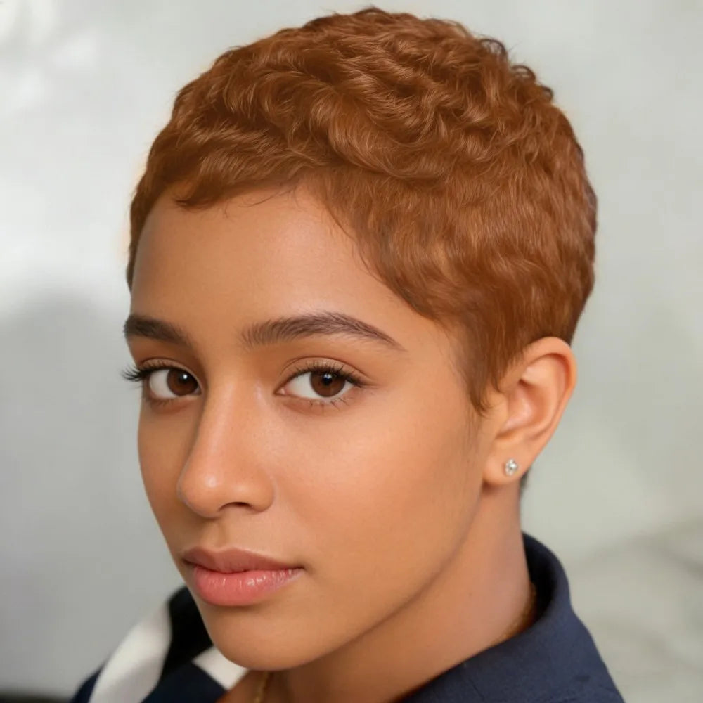 blonde brown black burgundy color for women daily party use wig pixie cut machine made short straight layered human hair wi