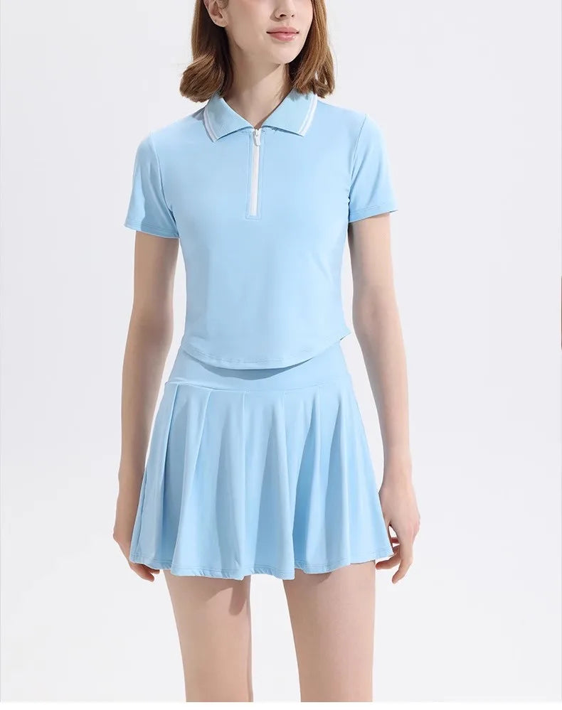 Falda de tenis para mujer, conjunto de yoga de verano, camiseta de manga corta, maratón, bádminton, golf, falda deportiva, conjunto deportivo de fitness