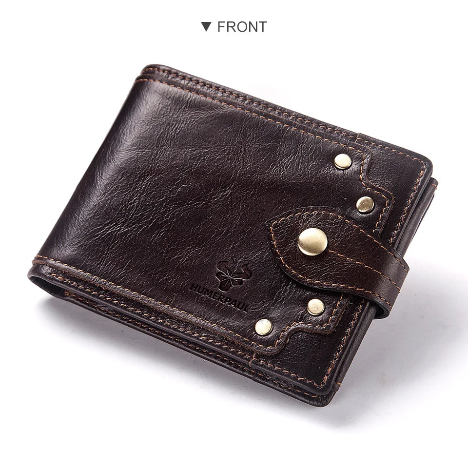 HUMERPAUL Lujosa cartera de cuero 100 % genuino para hombre, delgada, minimalista, duradera, con monedero, bolsillo para monedas, bloqueo de tarjetas de crédito.