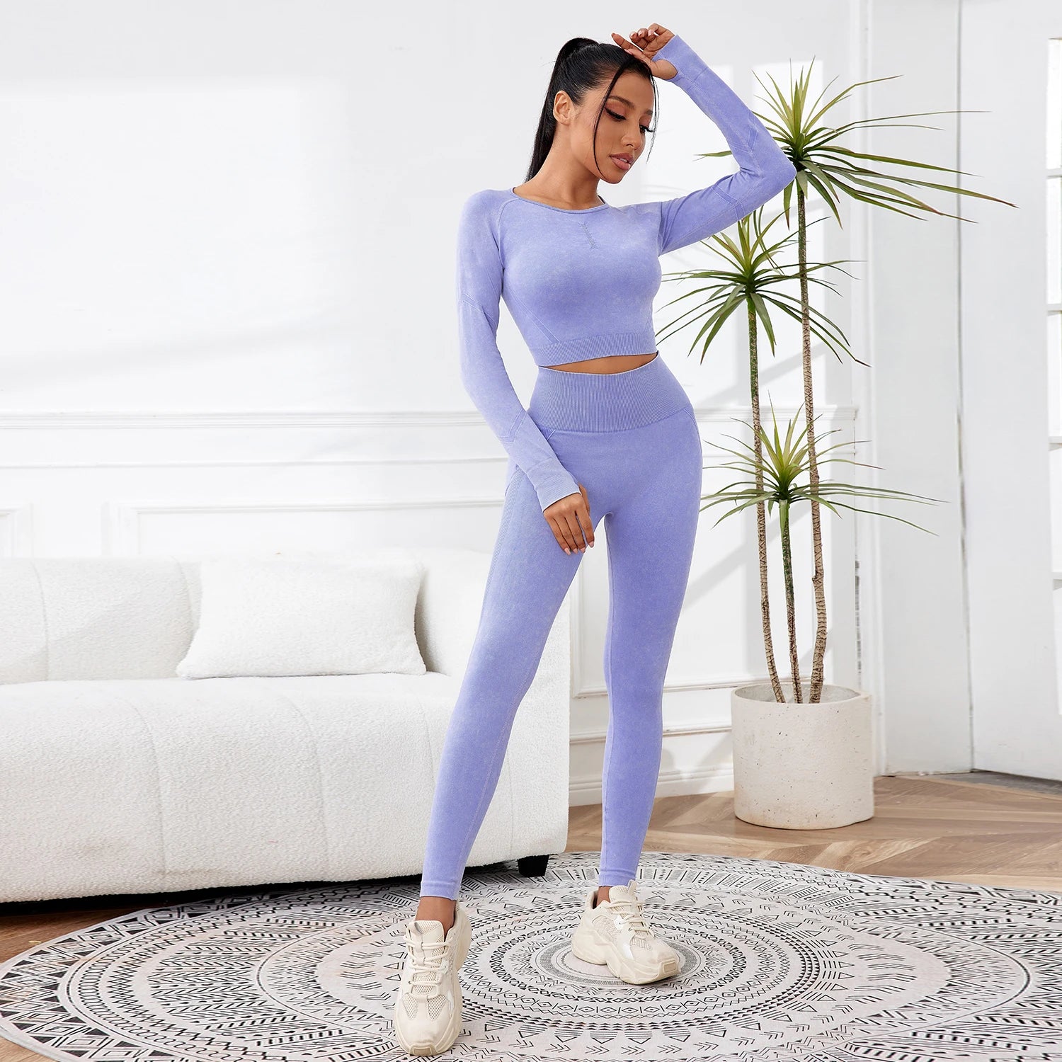 2PCS Sets Women Outfit High Waist Gym Sexy Sport Wash Pants Sets Running Outdoors Skinny