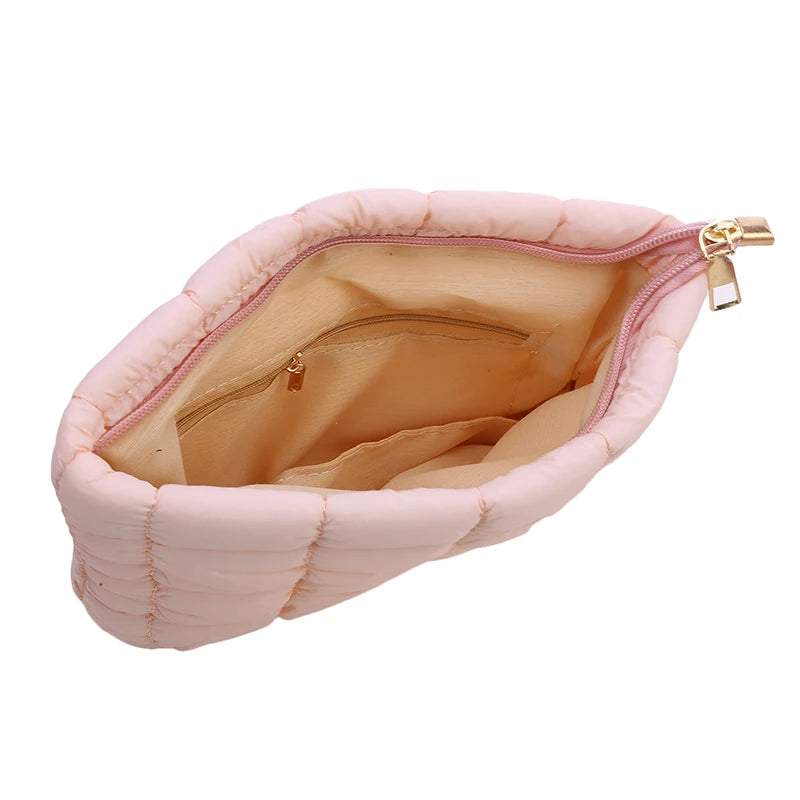 Neceser acolchado para mujer, bolsa de almacenamiento de maquillaje acolchada, neceser hinchable, bolsa organizadora de cosméticos grande, bolso de mano, estuche de belleza
