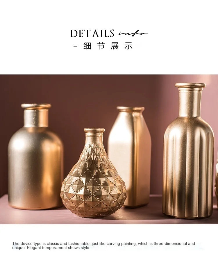 Modern Living Room Glass Vase Desktop Flower Vases For Homes Arrangement Container Decorations Bedroom Gold Decor